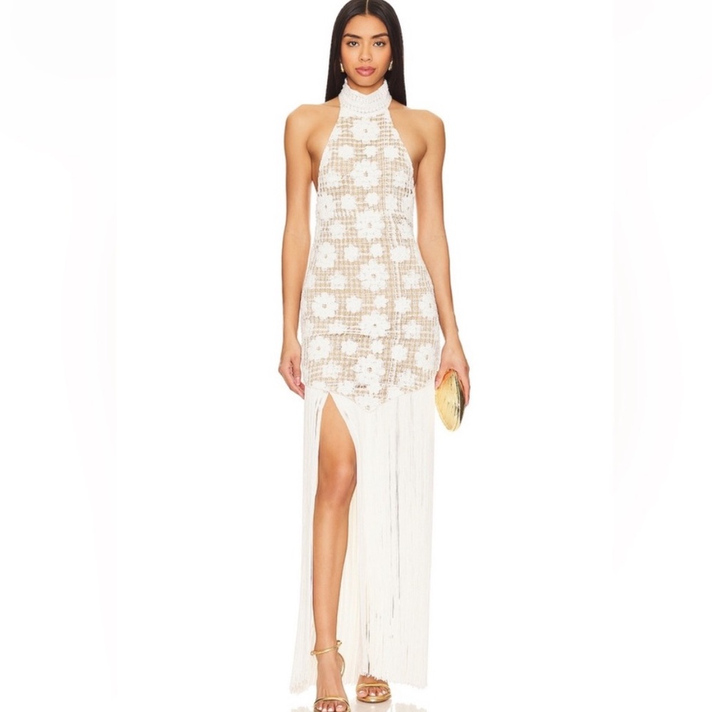 Bronx and Banco Maia Fringe Dress in Cream
